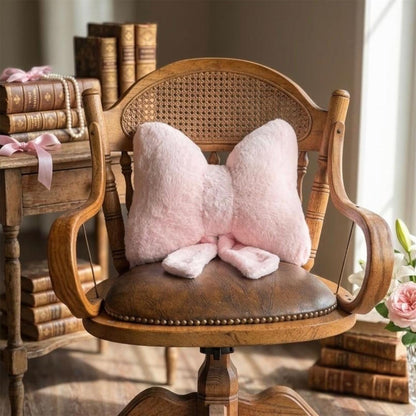 Pink Bow Pillow - Aesthetic Coquette Bowknot Decorative Pillow for Bedroom, Cute Velvet Ribbon Knot Cushion for Girls Room Decor, Large 16x13in Soft Plush Throw Pillow for Bed or Sofa
