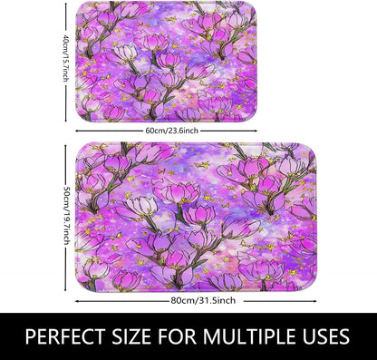 Spring Botanical Quick Dry Bath Mat, Elegant Peach Floral Patterned Absorbent Non-Slip Shower Mat, Memory Foam Washable Bath Rugs for Home Decor 20x32 Inch