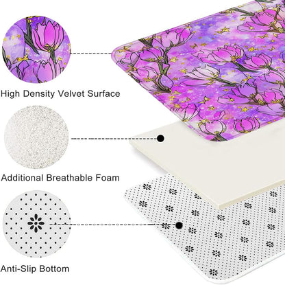 Spring Botanical Quick Dry Bath Mat, Elegant Peach Floral Patterned Absorbent Non-Slip Shower Mat, Memory Foam Washable Bath Rugs for Home Decor 20x32 Inch