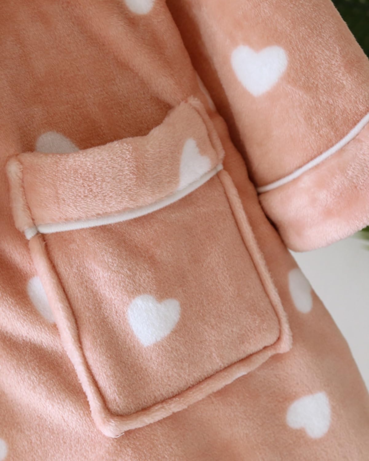 Womens Flannel Robe Cute Heart Print Shawl Collar Sleepwear Fleece Belt Kimono Soft Bathrobe with Pockets