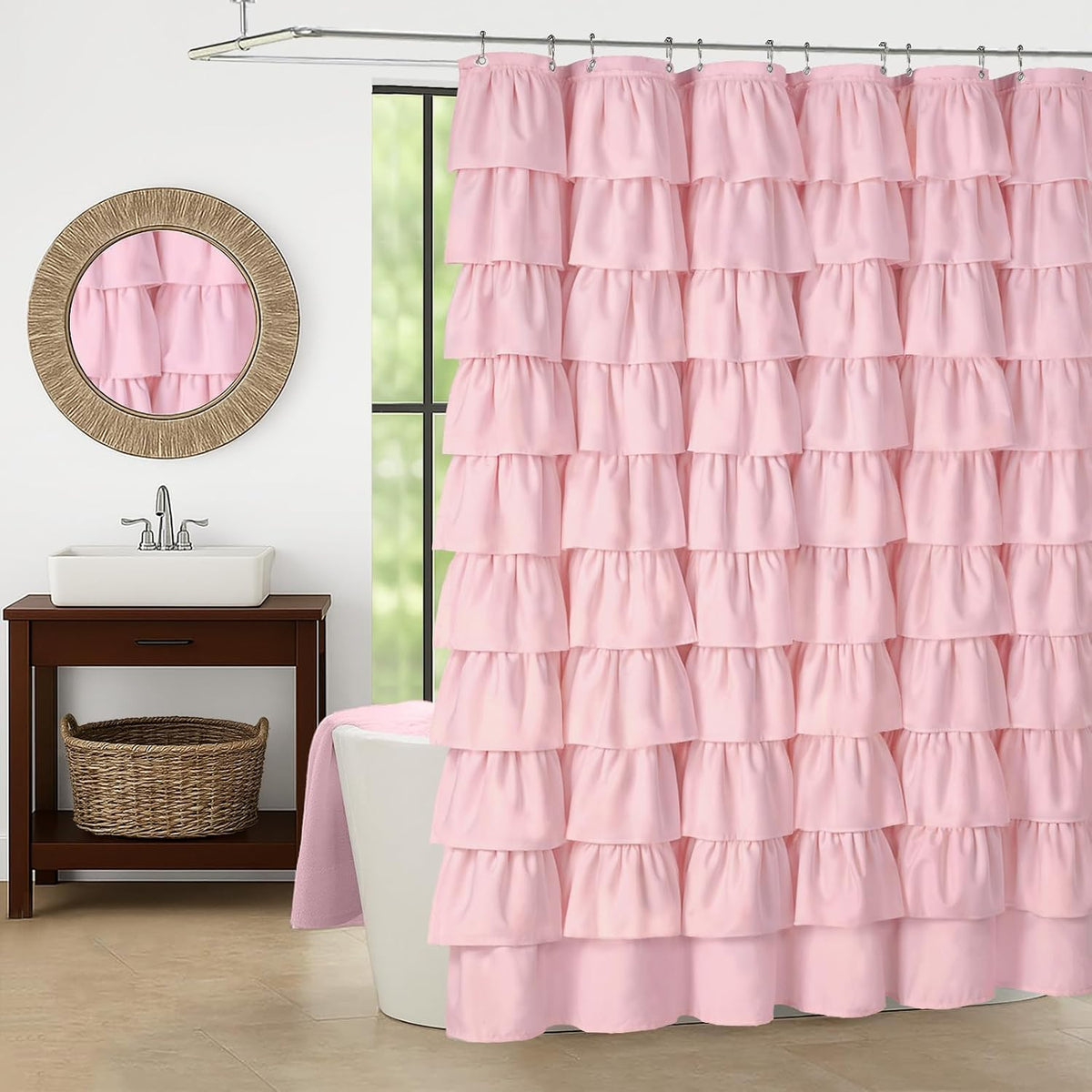 Pink Ruffle Shower Curtains for Bathroom Cute 72" W x 72" L