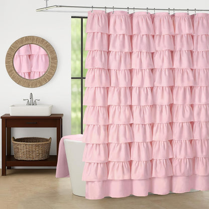 Pink Ruffle Shower Curtains for Bathroom Cute 72" W x 72" L