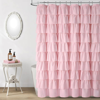 Pink Ruffle Shower Curtains for Bathroom Cute 72" W x 72" L