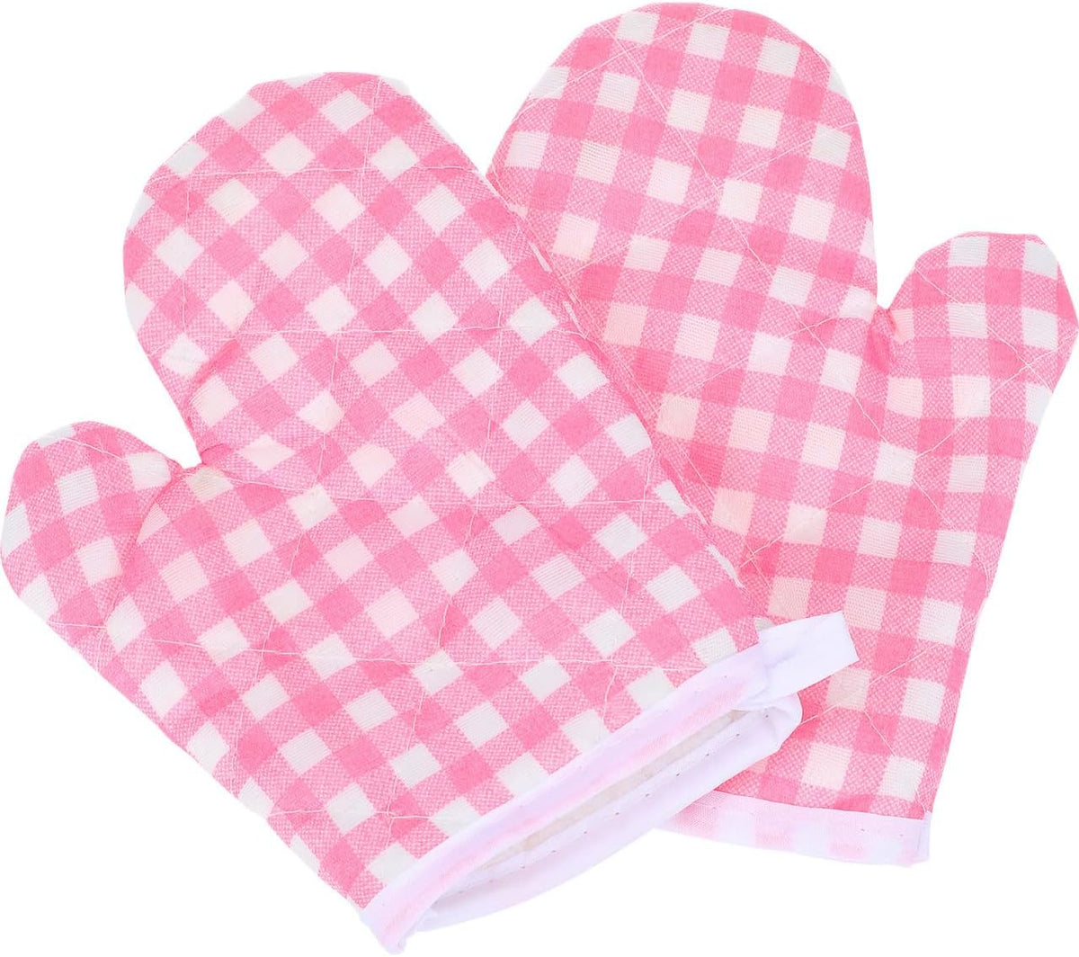 2 Pcs Kids Oven Mitts - Pink Checkered Play Kitchen Heat Resistant Baking Gloves for Toddlers Microwave Mini Cooking Mittens for Small Hands Girls Boys BBQ Grilling 17 x 12 Cm