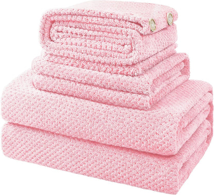 MaopaoBeauty Pink Towels 4 Piece Pink Towel Set, 35x70 in Extra Large Bath Towel Hand Towels Hair Towels Washcloths - Highly Absorbent Quick Dry, Soft Towel Set for Bathroom, Pack of 4