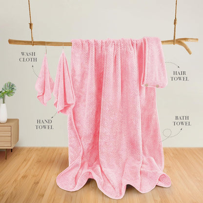 MaopaoBeauty Pink Towels 4 Piece Pink Towel Set, 35x70 in Extra Large Bath Towel Hand Towels Hair Towels Washcloths - Highly Absorbent Quick Dry, Soft Towel Set for Bathroom, Pack of 4