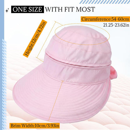 2 Pack Women's Wide Brim Sun Hat with Ponytail, Zip Off Packable Visor Hat UV Protection for Beach Golf Gardening