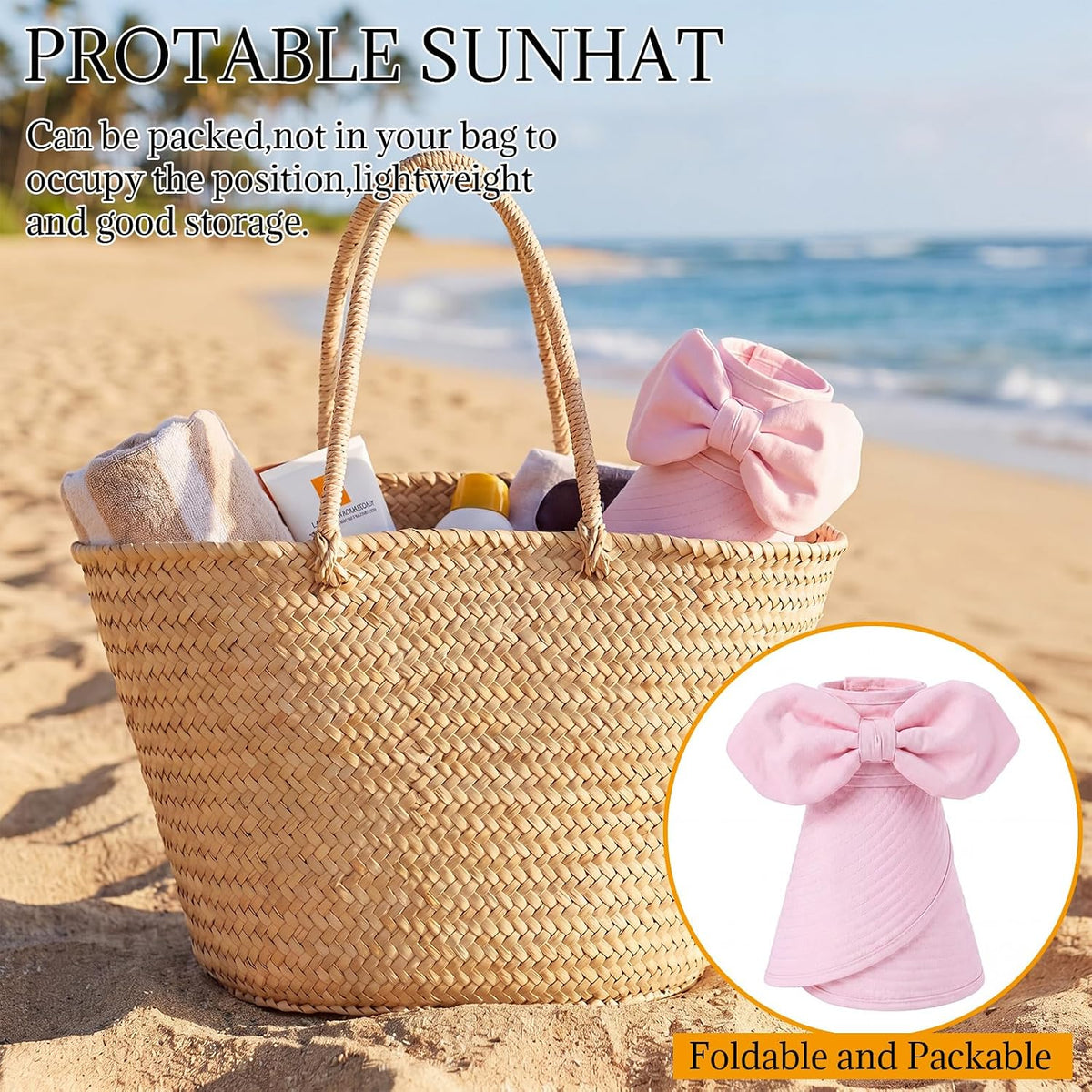2 Pack Women's Wide Brim Sun Hat with Ponytail, Zip Off Packable Visor Hat UV Protection for Beach Golf Gardening