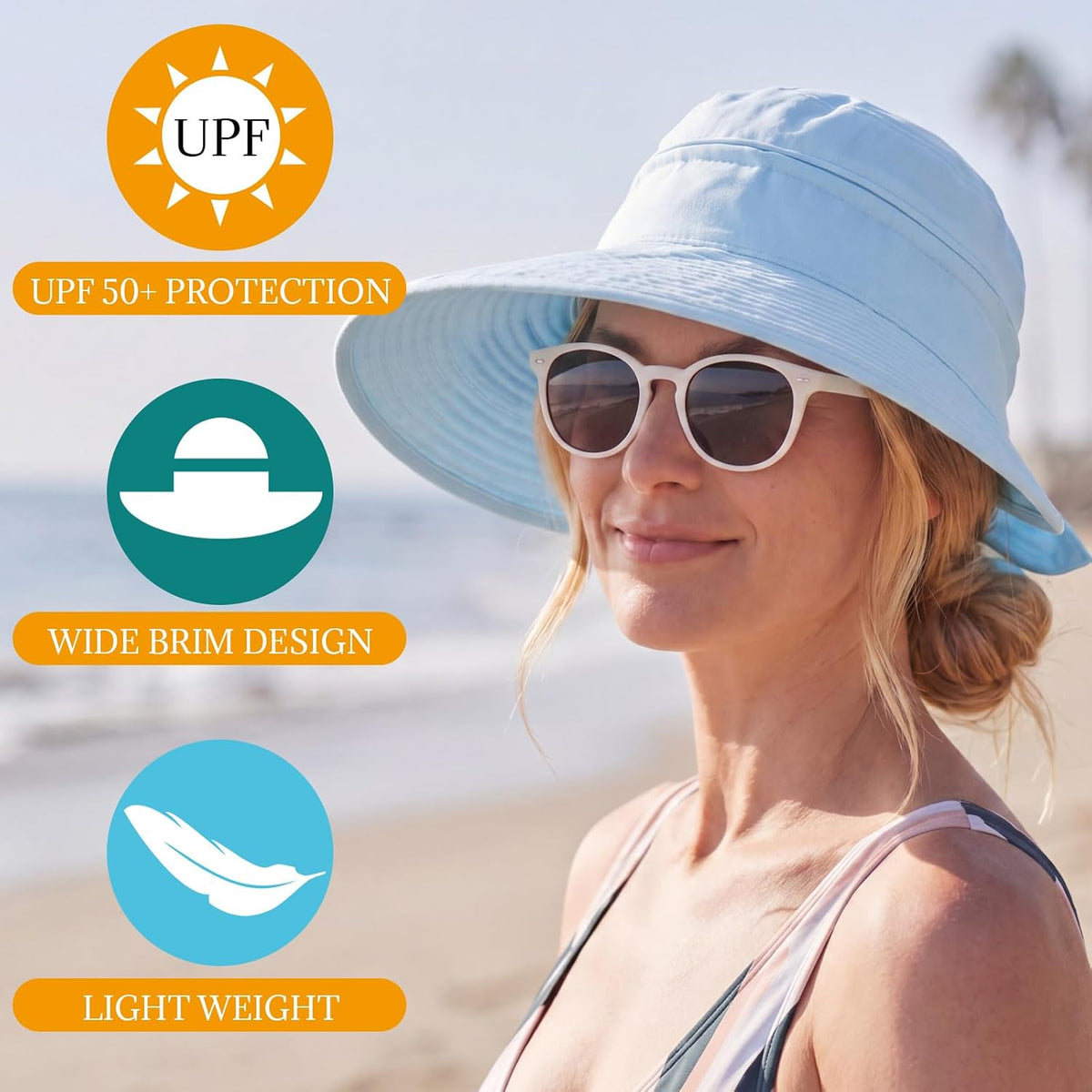 2 Pack Women's Wide Brim Sun Hat with Ponytail, Zip Off Packable Visor Hat UV Protection for Beach Golf Gardening