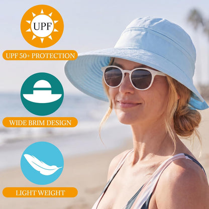 2 Pack Women's Wide Brim Sun Hat with Ponytail, Zip Off Packable Visor Hat UV Protection for Beach Golf Gardening