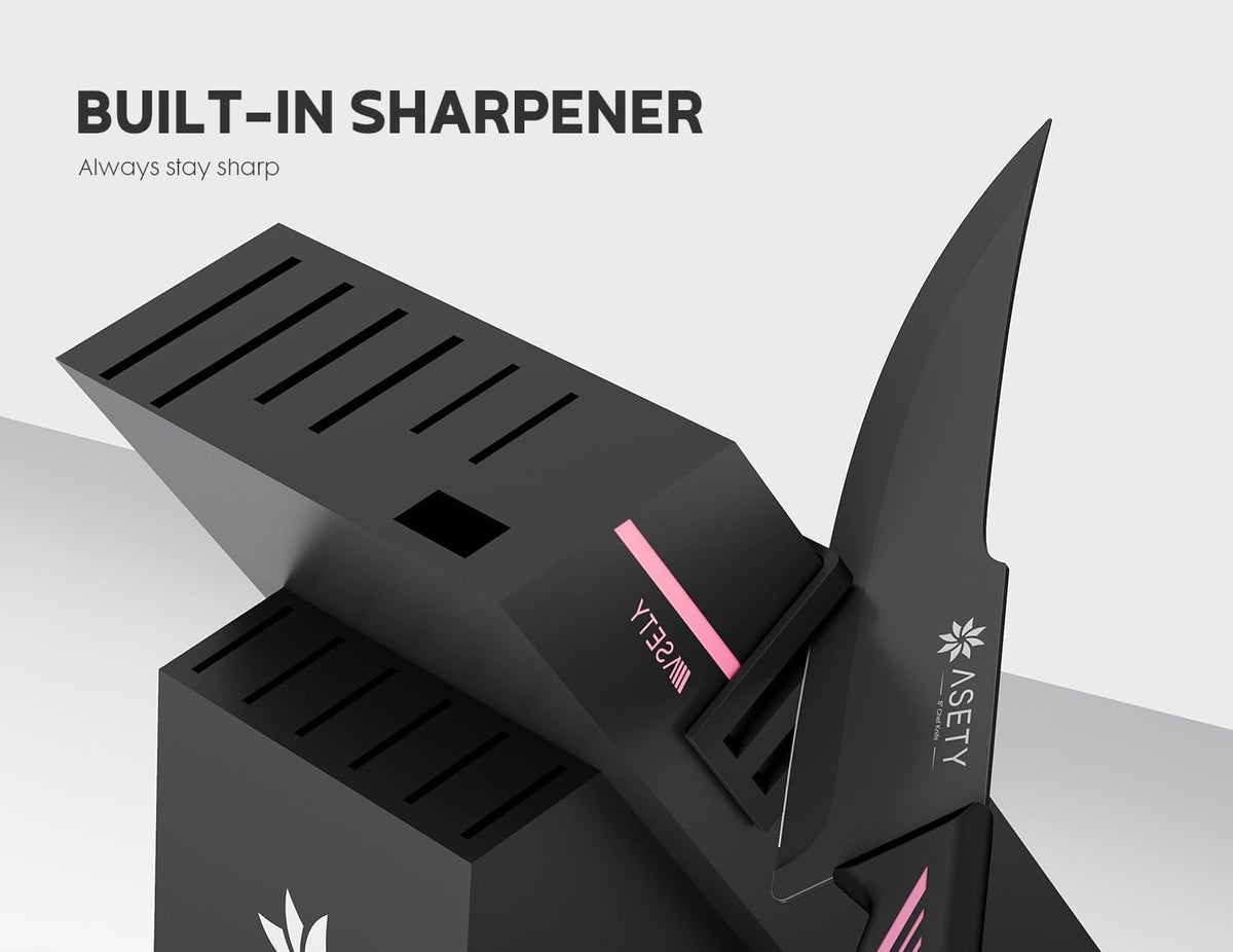 15 PCS Knife Set with Block and Sharpener, Dishwasher Safe, Pink