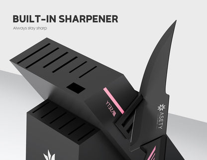 15 PCS Knife Set with Block and Sharpener, Dishwasher Safe, Pink