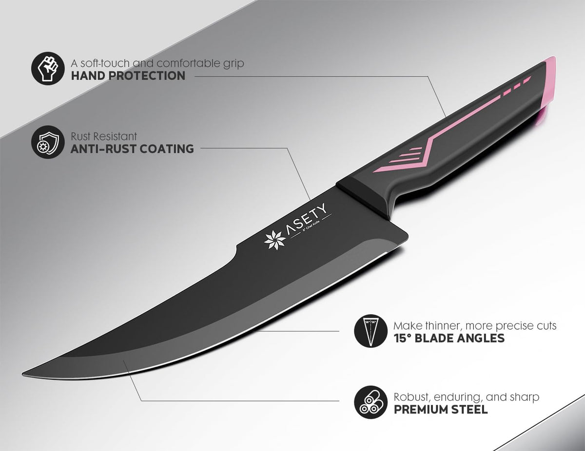 15 PCS Knife Set with Block and Sharpener, Dishwasher Safe, Pink