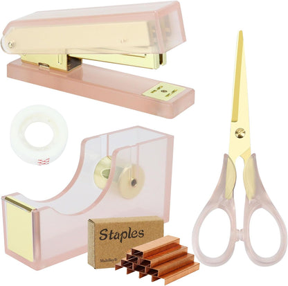 Pink Gold Office Supplies Set - Desk Accessories Kit