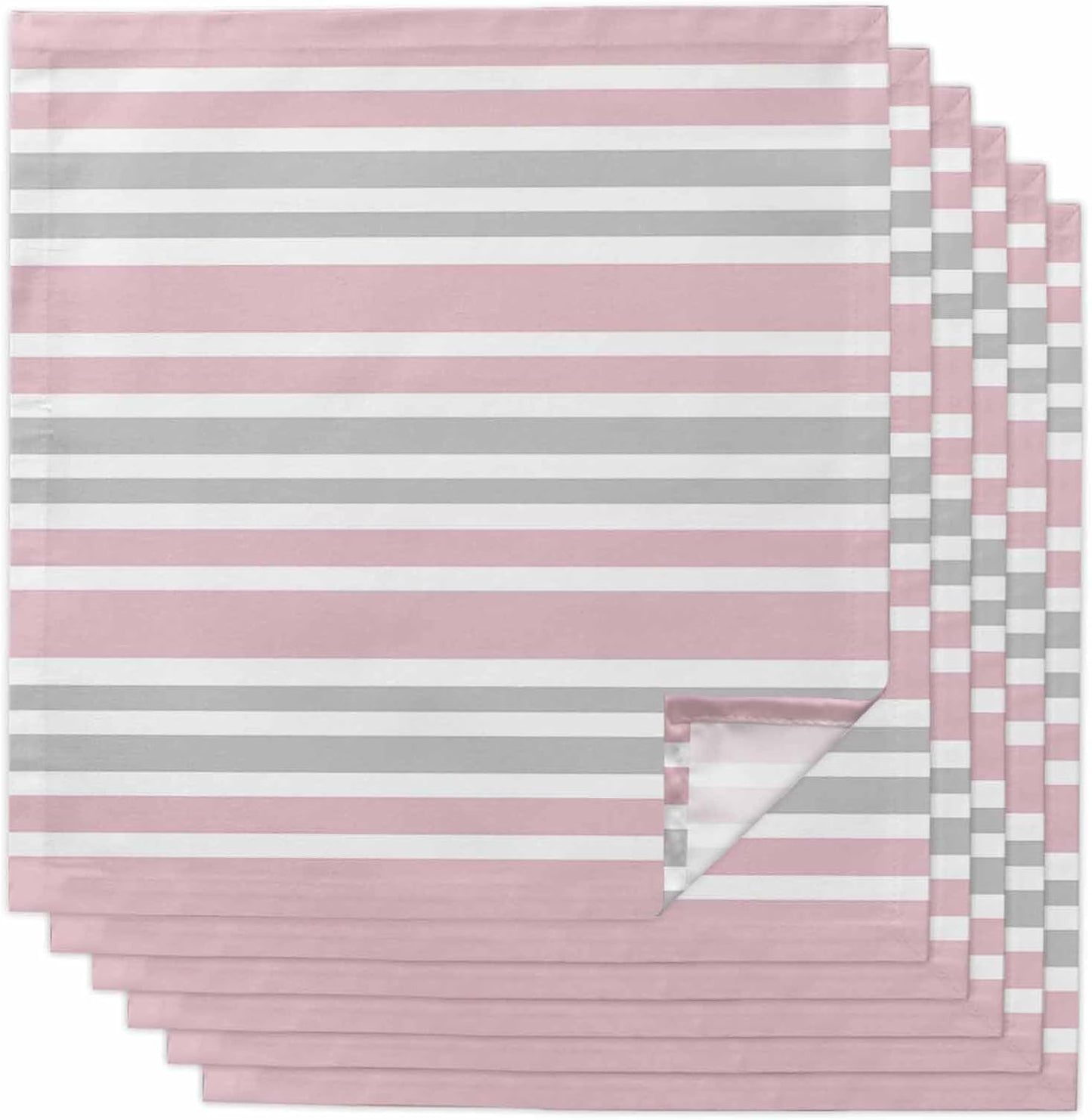 Pink Stripes Cloth Napkins Set of 6, Modern Minimalist Horizontal Ombre Lines Washable Reusable Dinner Cocktail Napkin for Kitchen Party Wedding Banquet Holiday Baby Shower Table Decor