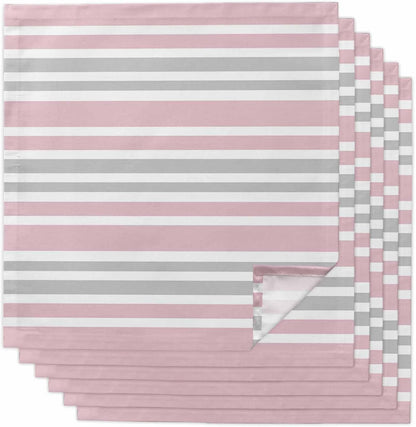 Pink Stripes Cloth Napkins Set of 6, Modern Minimalist Horizontal Ombre Lines Washable Reusable Dinner Cocktail Napkin for Kitchen Party Wedding Banquet Holiday Baby Shower Table Decor