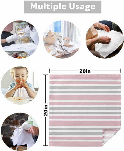 Pink Stripes Cloth Napkins Set of 6, Modern Minimalist Horizontal Ombre Lines Washable Reusable Dinner Cocktail Napkin for Kitchen Party Wedding Banquet Holiday Baby Shower Table Decor