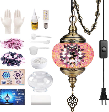 DIY Turkish Mosaic Lamp Kit, 5.2" D Plug-in Pendant Light, Pink