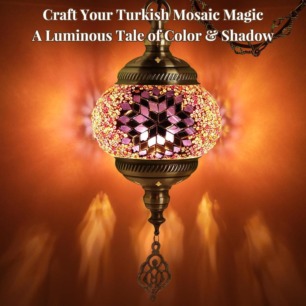 DIY Turkish Mosaic Lamp Kit, 5.2" D Plug-in Pendant Light, Pink