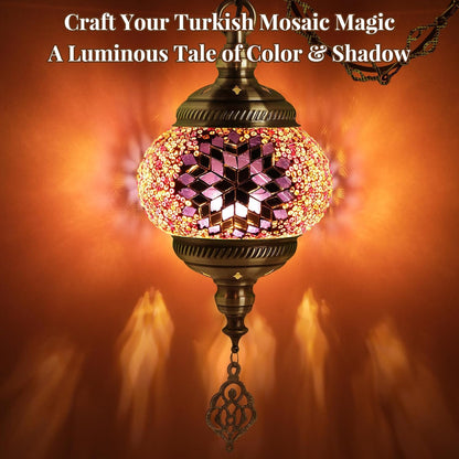 DIY Turkish Mosaic Lamp Kit, 5.2" D Plug-in Pendant Light, Pink