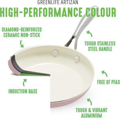 Artisan Healthy Ceramic Nonstick, 5QT Saute Pan Jumbo Cooker with Helper Handle and Lid, Stainless Steel Handle, Induction, PFAS-Free, Dishwasher Safe, Oven Safe, Pink