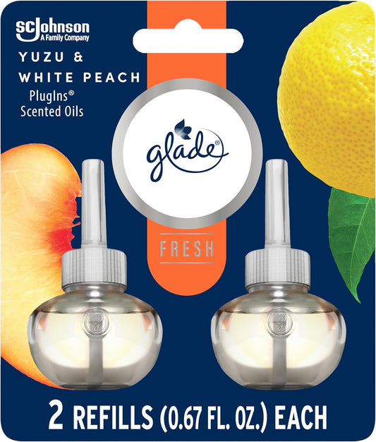 PlugIns Refills Air Freshener, Scented and Essential Oils for Home and Bathroom, Yuzu & White Peach, Fresh Collection 1.34 Fl Oz, 2 Count