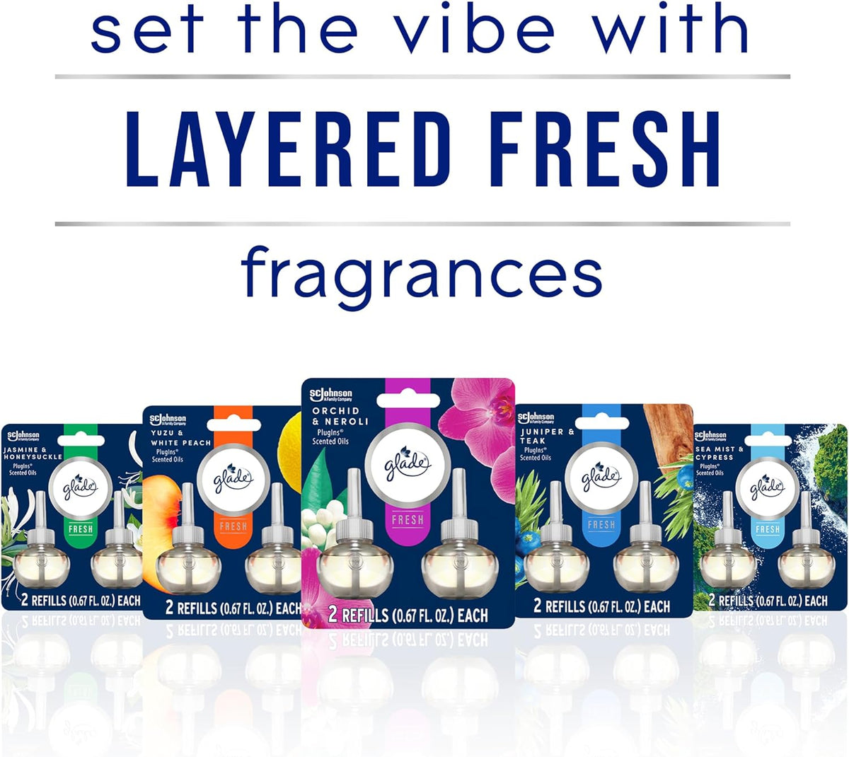 PlugIns Refills Air Freshener, Scented and Essential Oils for Home and Bathroom, Yuzu & White Peach, Fresh Collection 1.34 Fl Oz, 2 Count