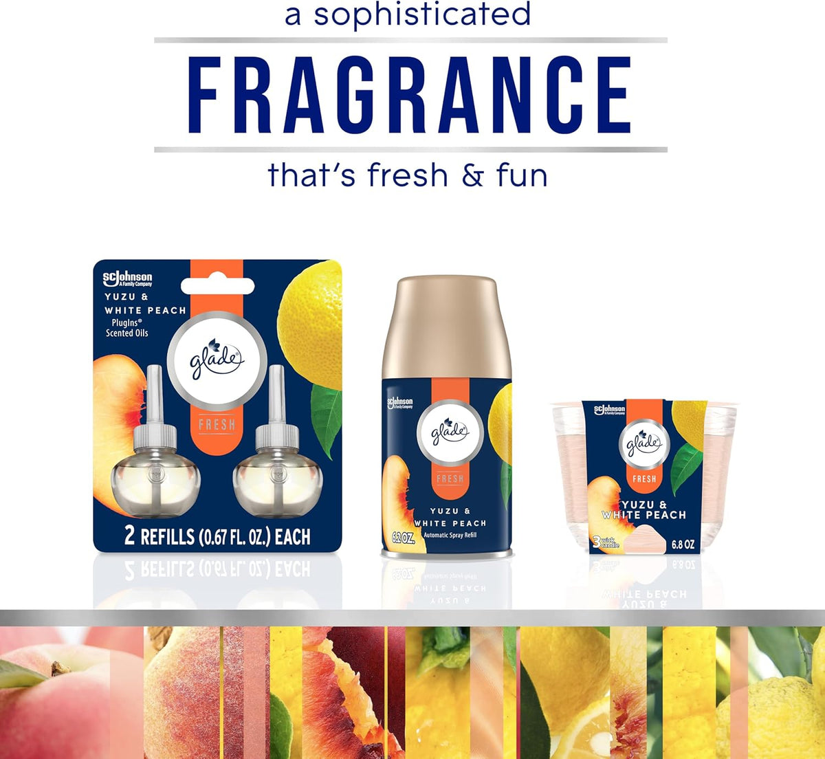 PlugIns Refills Air Freshener, Scented and Essential Oils for Home and Bathroom, Yuzu & White Peach, Fresh Collection 1.34 Fl Oz, 2 Count