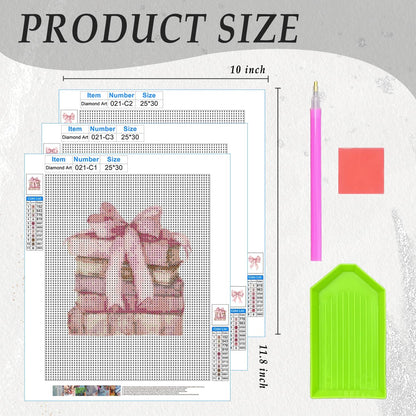 Pink Coquette Bow Diamond Art Kits 3 Pack, Preppy Pink Ribbon Bow Book Aesthetic DIY Diamond Gem Painting Art Kits for Girls Kids Adults Beginners, Preppy Girly Room Decor 10x11.8 Inch