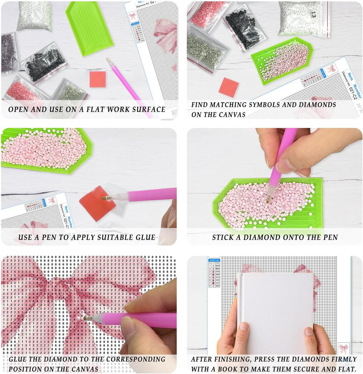 Pink Coquette Bow Diamond Art Kits 3 Pack, Preppy Pink Ribbon Bow Book Aesthetic DIY Diamond Gem Painting Art Kits for Girls Kids Adults Beginners, Preppy Girly Room Decor 10x11.8 Inch