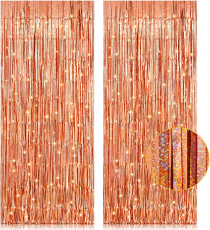 2 Pack 3.2ft x 8.2ft Rose Gold Foil Fringe Curtain Backdrop
