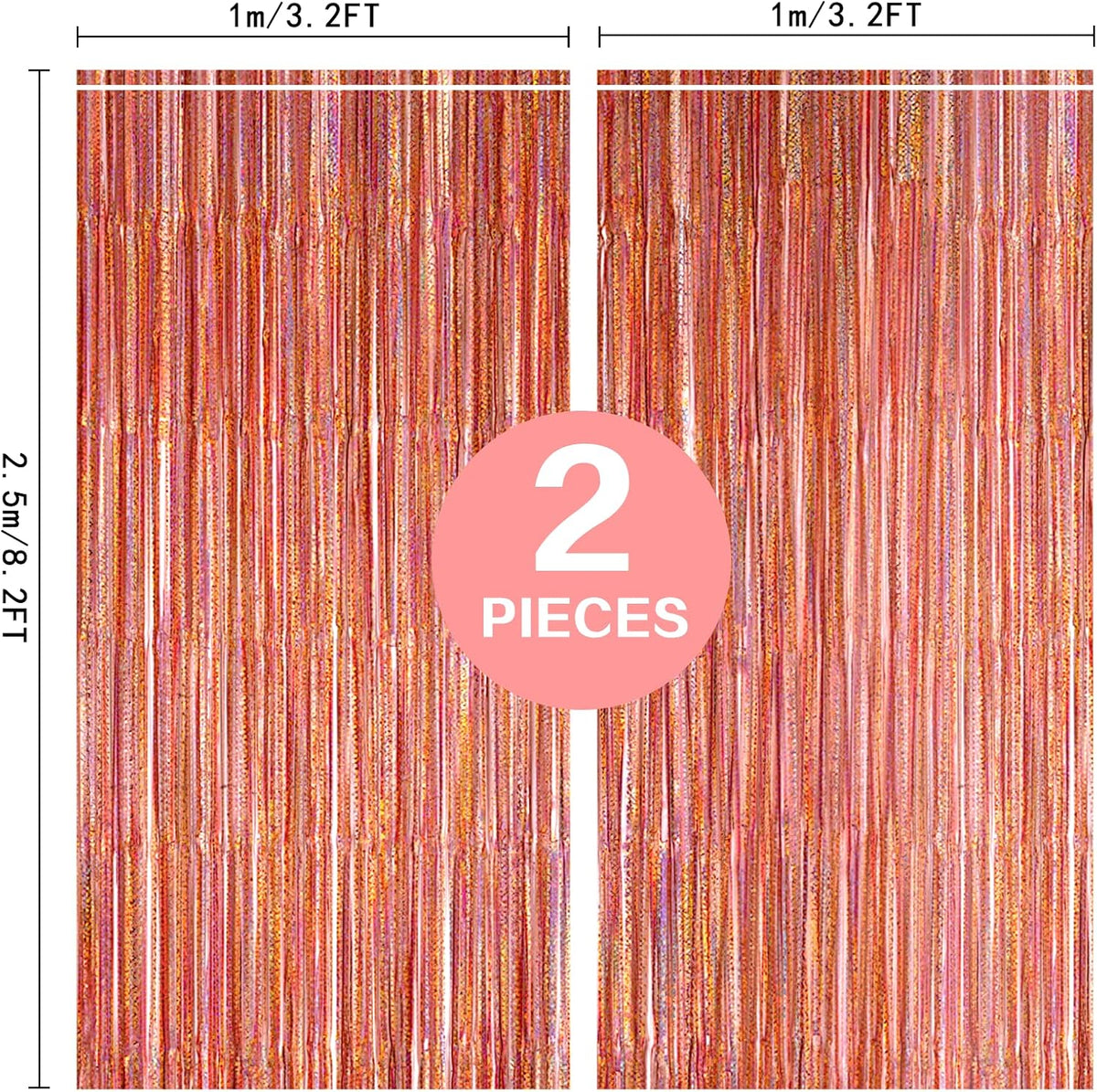 2 Pack 3.2ft x 8.2ft Rose Gold Foil Fringe Curtain Backdrop