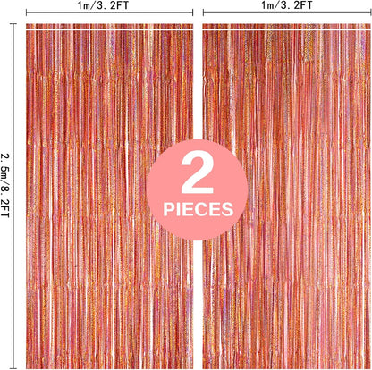2 Pack 3.2ft x 8.2ft Rose Gold Foil Fringe Curtain Backdrop