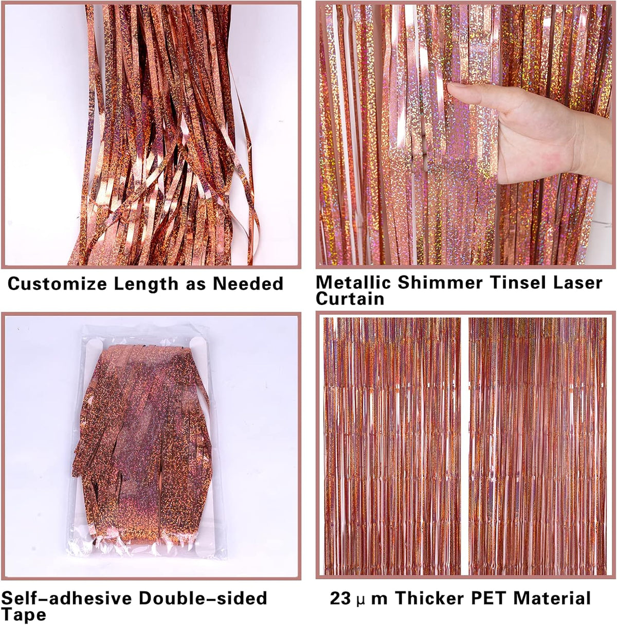 2 Pack 3.2ft x 8.2ft Rose Gold Foil Fringe Curtain Backdrop