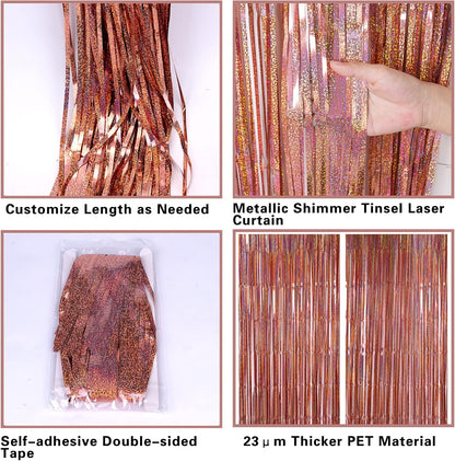 2 Pack 3.2ft x 8.2ft Rose Gold Foil Fringe Curtain Backdrop