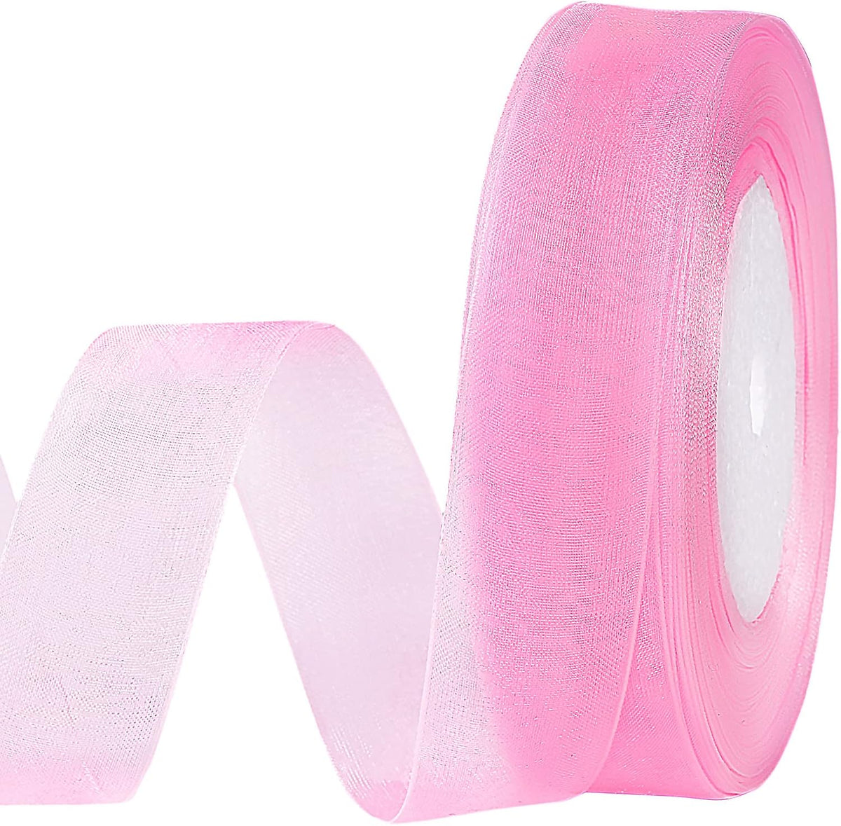 50yd 1-inch Premium Quality Shimmer Sheer Organza Ribbon-Pure Color (Pink)
