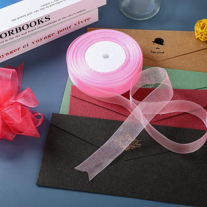 50yd 1-inch Premium Quality Shimmer Sheer Organza Ribbon-Pure Color (Pink)