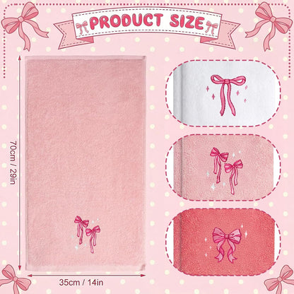 Embroidered Hand Towels, 3 Pack, Cotton, 14x29 Inch, Coquette Bow