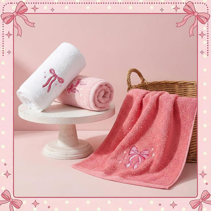 Embroidered Hand Towels, 3 Pack, Cotton, 14x29 Inch, Coquette Bow