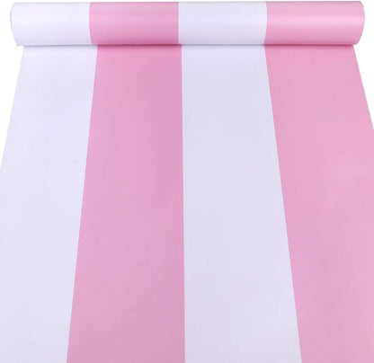 Peel and Stick Vinyl Pink and White Striped Wallpaper Contact Paper Wallpaper Self Adhesive Stripe Shelf Liner Dresser Drawer Cabinets Liner Furniture Wall Paper Sticker Removable (17.7x117 Inches)