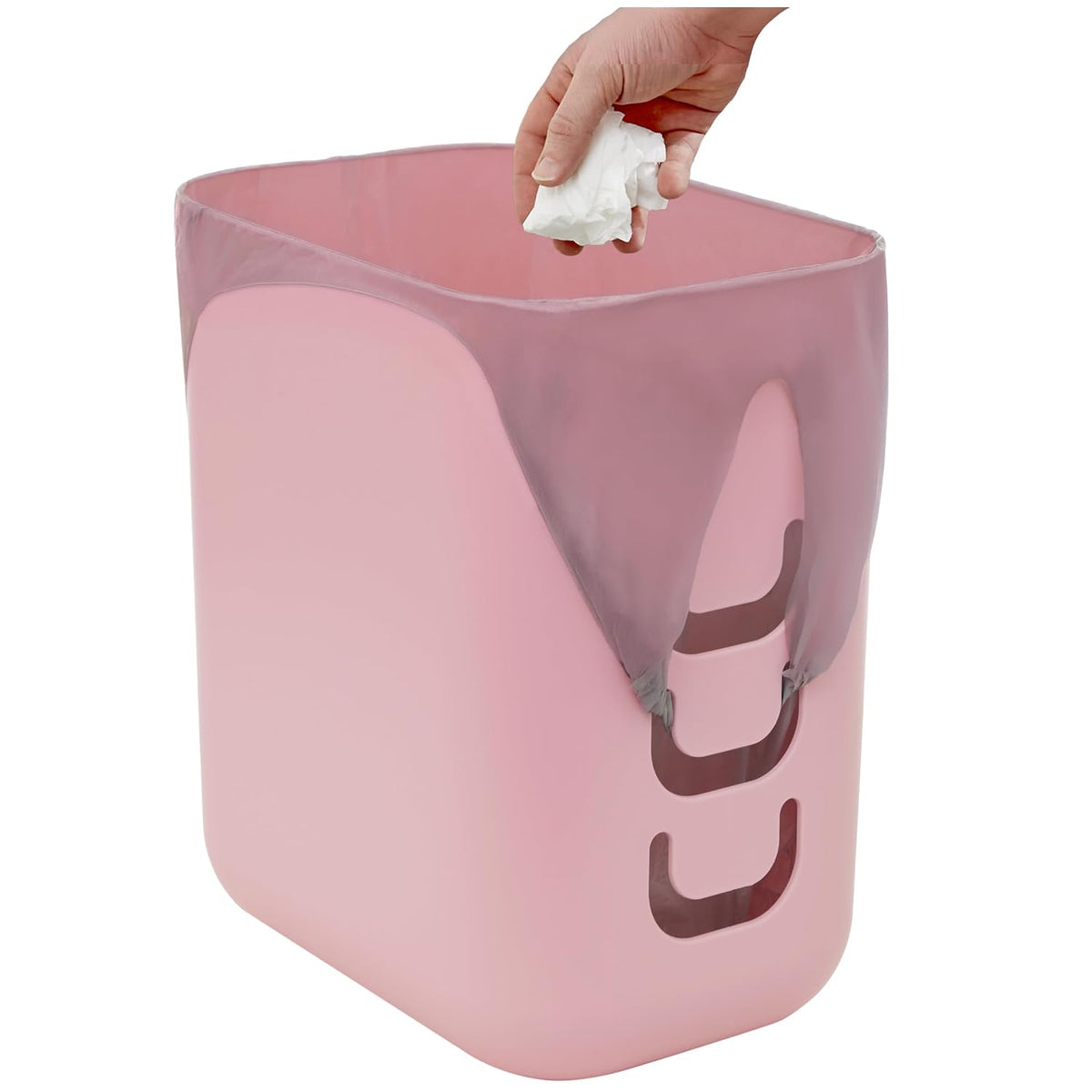 Luup Bathroom Wastebasket, Secure Grocery Bags, Plastic Garbage Container for Vanity, Laundry Room, Kitchen, Office, 2.5 Gallon, Pink, Made in USA