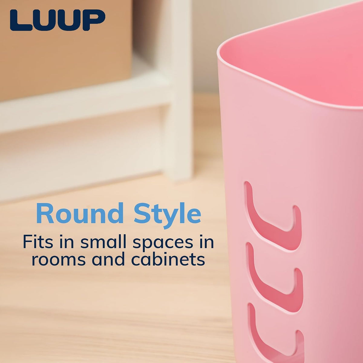 Luup Bathroom Wastebasket, Secure Grocery Bags, Plastic Garbage Container for Vanity, Laundry Room, Kitchen, Office, 2.5 Gallon, Pink, Made in USA