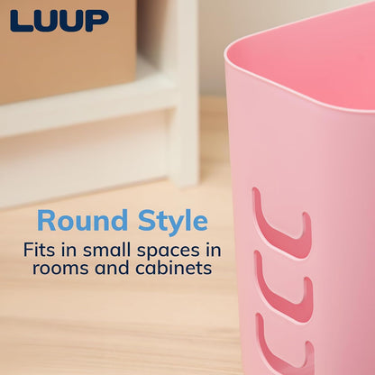 Luup Bathroom Wastebasket, Secure Grocery Bags, Plastic Garbage Container for Vanity, Laundry Room, Kitchen, Office, 2.5 Gallon, Pink, Made in USA