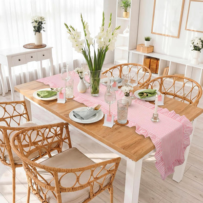Pink Ruffled Table Runner 72", Vertical Stripe