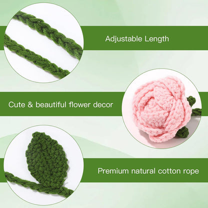 2 Pack Boho Handmade Flower Curtain Tiebacks & Holdbacks - No Drill Cotton Rope Curtain Ties, Drapery Holdback Decorative Pull Backs for Nursery & Bedroom Decor (2, Pink Roses Flowers)