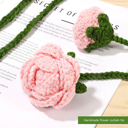2 Pack Boho Handmade Flower Curtain Tiebacks & Holdbacks - No Drill Cotton Rope Curtain Ties, Drapery Holdback Decorative Pull Backs for Nursery & Bedroom Decor (2, Pink Roses Flowers)