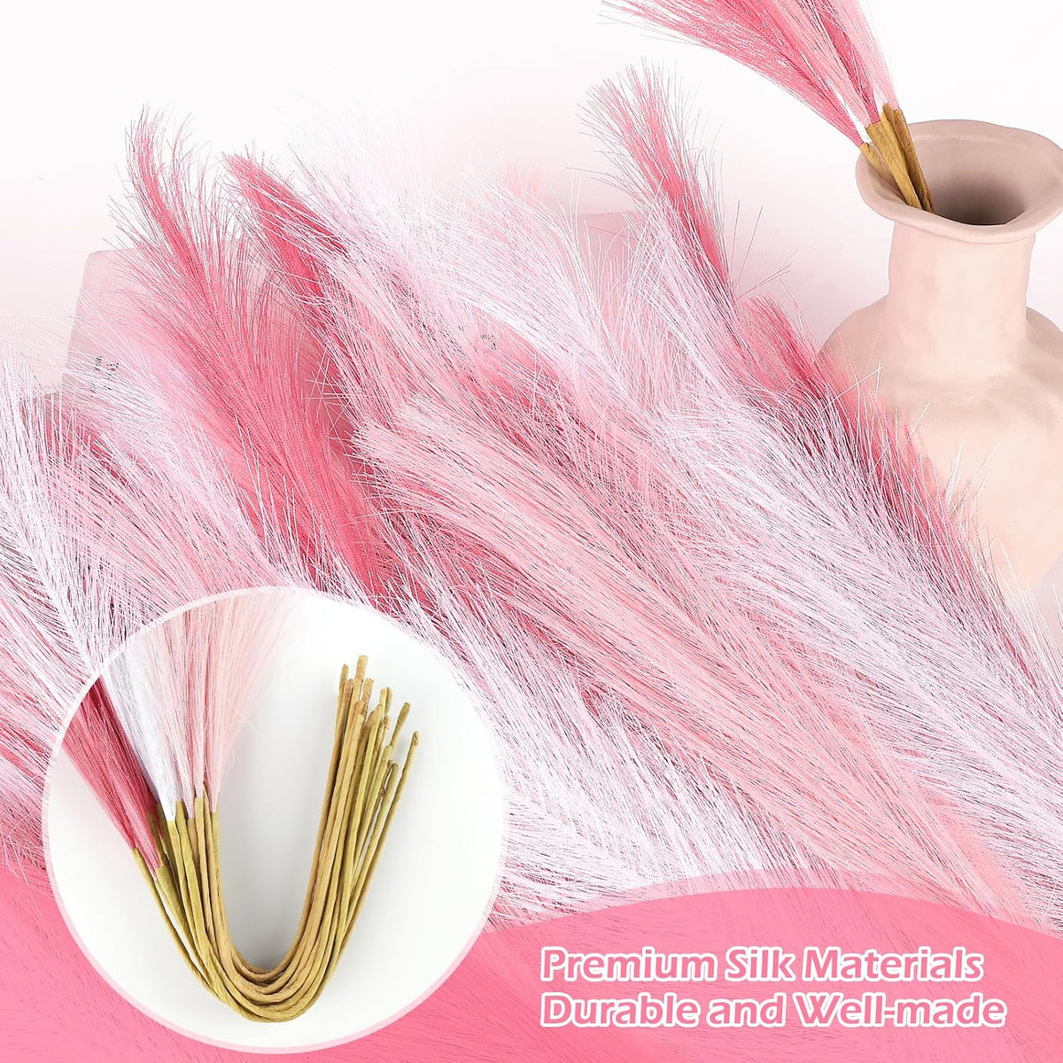 Pink Pampas Grass Decor 30 Pcs 21.7 Inch Faux Pampas Grass Bulk Artificial Dried Flowers Small Vase Filler Pompas Grass.