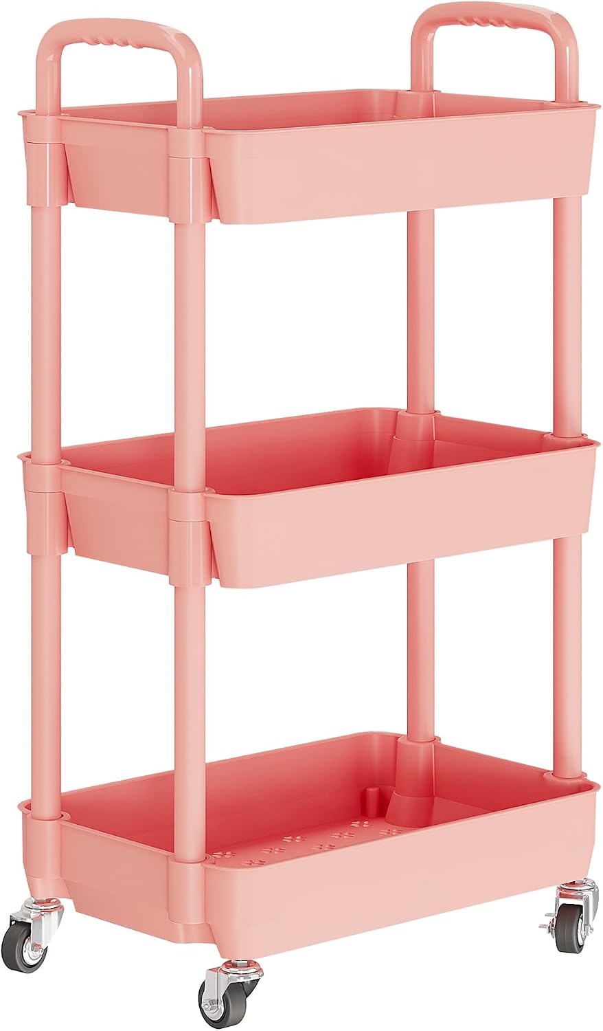 3 Tier Rolling Cart with Wheels, Utility Storage Carts,Pink