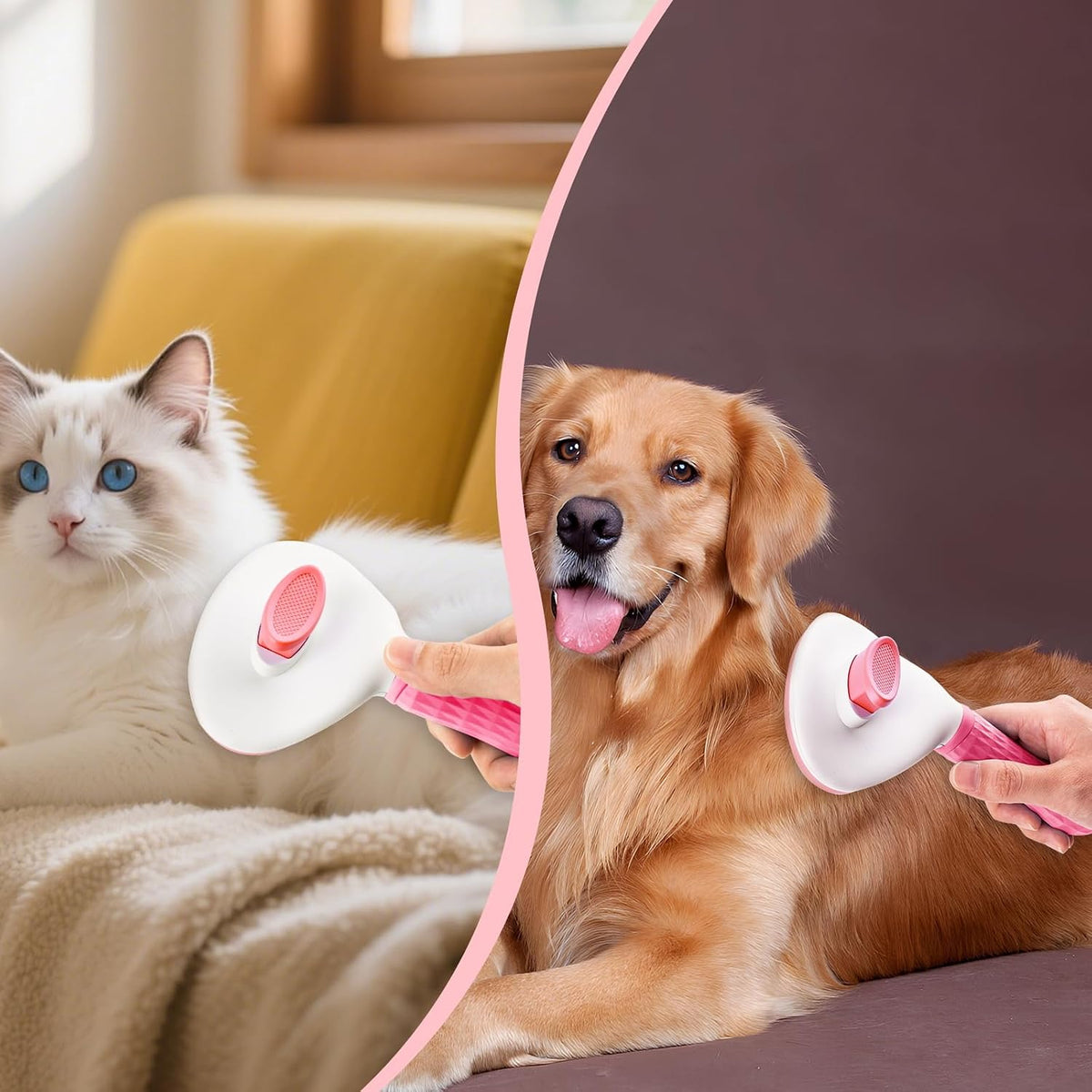 Cat Brush for Shedding, Skin Friendly Self-Clean Dog Slicker Brush