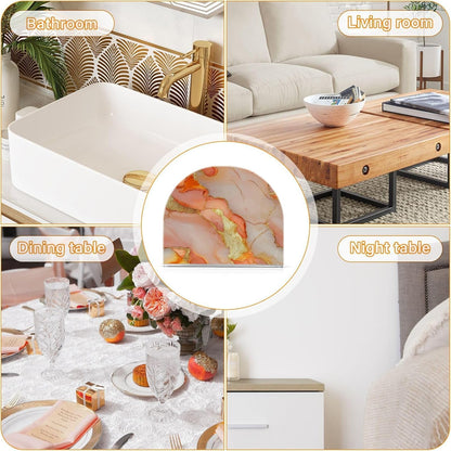 Acrylic Napkin Holder 2 Pack Holds 50-60 Napkins Space-Saving Modern Design Napkin Fit Countertop & Coffee Table Decorative Tabletop Accessory Marble Peach Gold